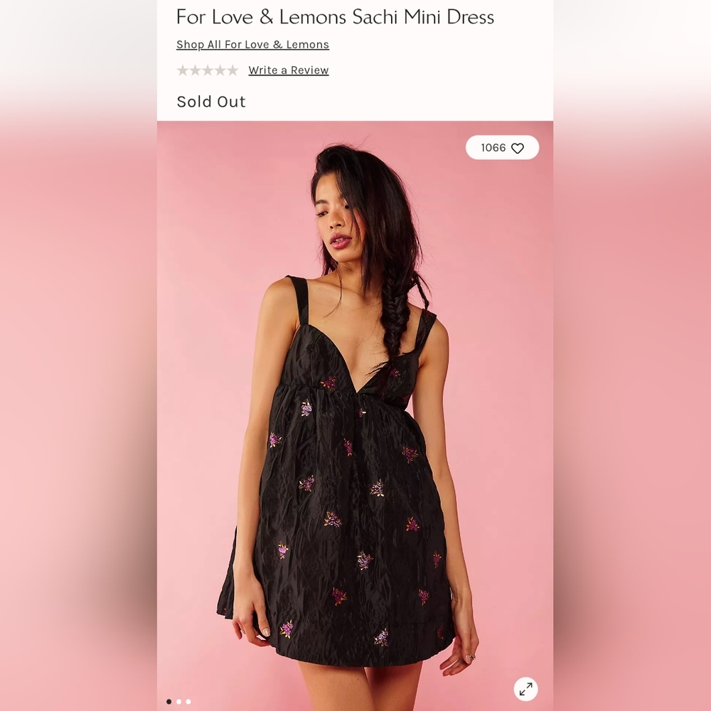 For Love And Lemons Black Dress with Floral Embroidery
